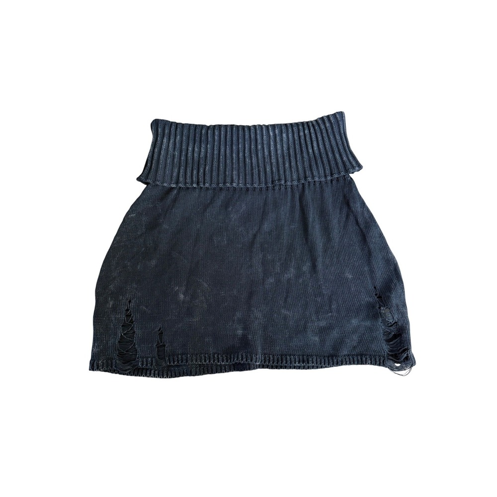 Darker Wavs Dolls Kill Distressed Knit‎ Mini Skirt Charcoal Acid Wash Large L